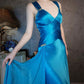 Elegant A Line Straps Blue Satin Party Dress Evening Dress SH2715