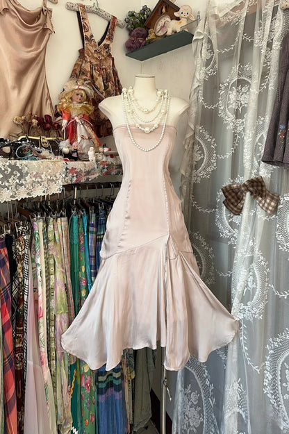 Vintage Mermaid Strapless Satin Short Homecoming Birthday Dress Cocktail Dresses SH2891