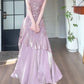 Gentle Mermaid Spaghetti Straps Tiered Pleated Purple Satin Evening Dress Party Dress SH2810