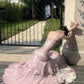 Gentle Mermaid Spaghetti Straps Tiered Pleated Purple Satin Evening Dress Party Dress SH2810