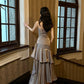 Gentle Mermaid Spaghetti Straps Tiered Pleated Gray Satin Evening Dress Party Dress SH2806