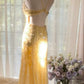 Cute A Line Spaghetti Strap Beaded Light Yellow Chiffon Prom Dress Graduation Prom Dress SH2516