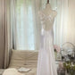 Elegant Mermaid Strap Beaded White Satin Long Prom Dress Graduation Prom Dress SH2526