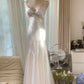 Elegant Mermaid Strap Beaded White Satin Long Prom Dress Graduation Prom Dress SH2526