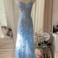 Baby Blue A Line Spaghetti Straps Appliques Tulle Long Prom Dress Graduation Prom Dress SH2515