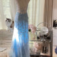 Baby Blue A Line Spaghetti Straps Appliques Tulle Long Prom Dress Graduation Prom Dress SH2515