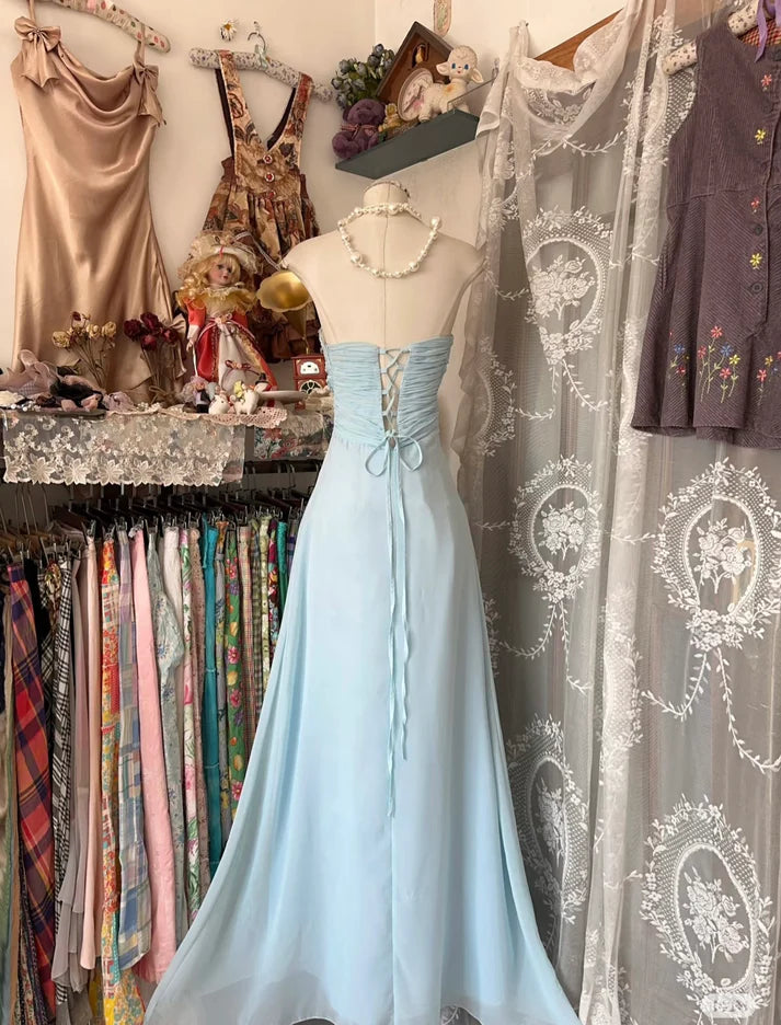 Baby Blue A Line Sweetheart Neck Beaded Chiffon Prom Dress Graduation Prom Dress SH2581