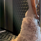 Elegant Mermaid Strapless Tiered Tulle Satin Long Prom Dress Evening Dress SH1948