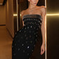 Sexy Sheath Strapless Shiny Rhinestone Black Satin Prom Dress Evening Dress SH5758