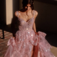 Elegant A Line Off the Shoulder Tiered Sequin Light Pink Tulle Prom Dress Evening Dress SH2385