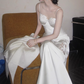 Simple Mermaid Spaghetti Strap Lace Satin Long Party Dress Evening Dress SH3133
