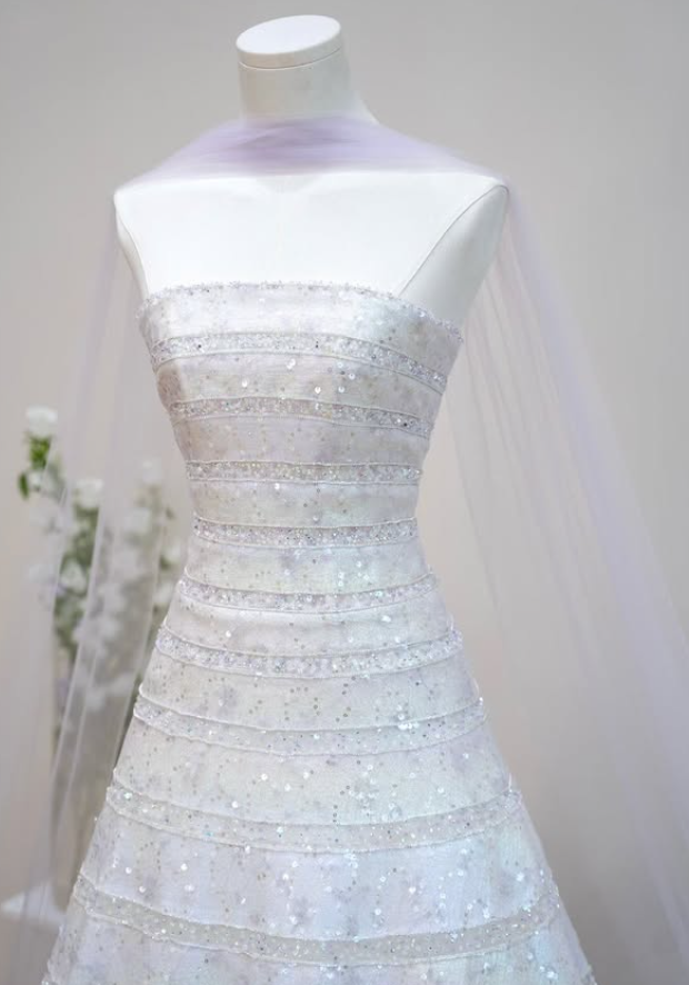 Purple Ombre Ball Gown Strapless Sequin Beaded Tulle Long Prom Dress SH5037