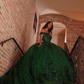 Dark Green Sequin Tulle Applique Long Prom Dress Quinceanera Dress Ball Gown SH5181