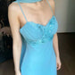 Elegant Sheath Spaghetti Strap Beaded Sequin Blue Chiffon Prom Dress Graduation Prom Dress SH2618