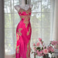 Vintage Sheath Spaghetti Strap Lace Champagne Satin Party Dress Evening Dress with Slit SH3345