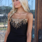 Sexy Sheath Strapless Gold Beaded Black Satin Long Prom Dress Evening Dress SH6825