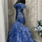 Blue Dreamy Mermaid Exquisite Beaded Layered Ruffle Tulle Prom Dress Evening Gown SH5422