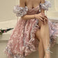 Princess Print Short Sleeve Pink Tulle A-Line Birthday Skirt Homecoming Dress SH6159