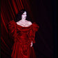 Vintage A Line Puff Sleeve Burgundy Velvet Long Party Dress Evening Dress SH2825