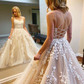 Simple Spaghetti Straps A-Line Lace Appliques Tulle Long Prom Dress KS7930