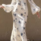 Elegant Mermaid Long Sleeve Blue Floral Chiffon Prom Dress Party Dress Outfits SH4075