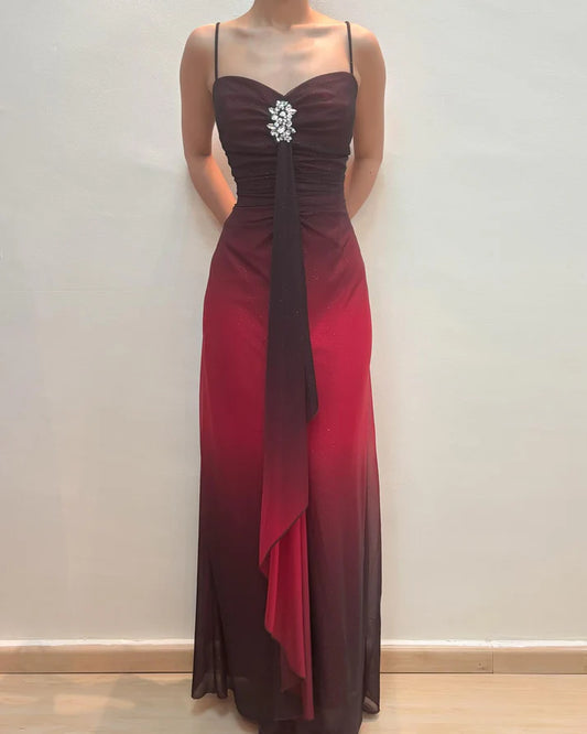 Vintage Black Red Ombre A Line Spaghetti Strap Chiffon Long Prom Dress Party Dress SH4039