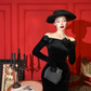 Vintage Sheath Long Sleeve Black Velvet Tea Length Prom Dress Evening Dress with Bow SH4254