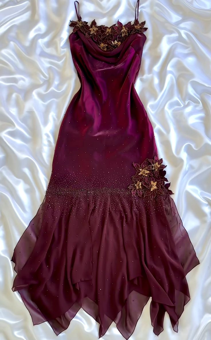 Cranberry Rose Vintage A Line Beaded Appliques Satin Chiffon Prom Dress Evening Dress SH3728