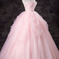 Gorgeous Strapless Pink Tulle Long Prom Dresses Evening Dresses SH1769