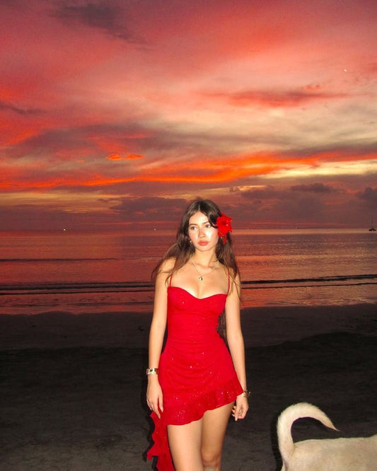 Red A Line Spaghetti Strap Sequin Tulle Short Homecoming Dress Vacation Dress SH4478