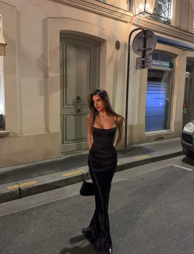 Sexy Black Mermaid Spaghetti Strap Corset Simple Satin Long Prom Dress SH5066