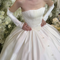 Classic Simple Ball Gown Strapless White Satin Long Sweep Wedding Dress SH5280