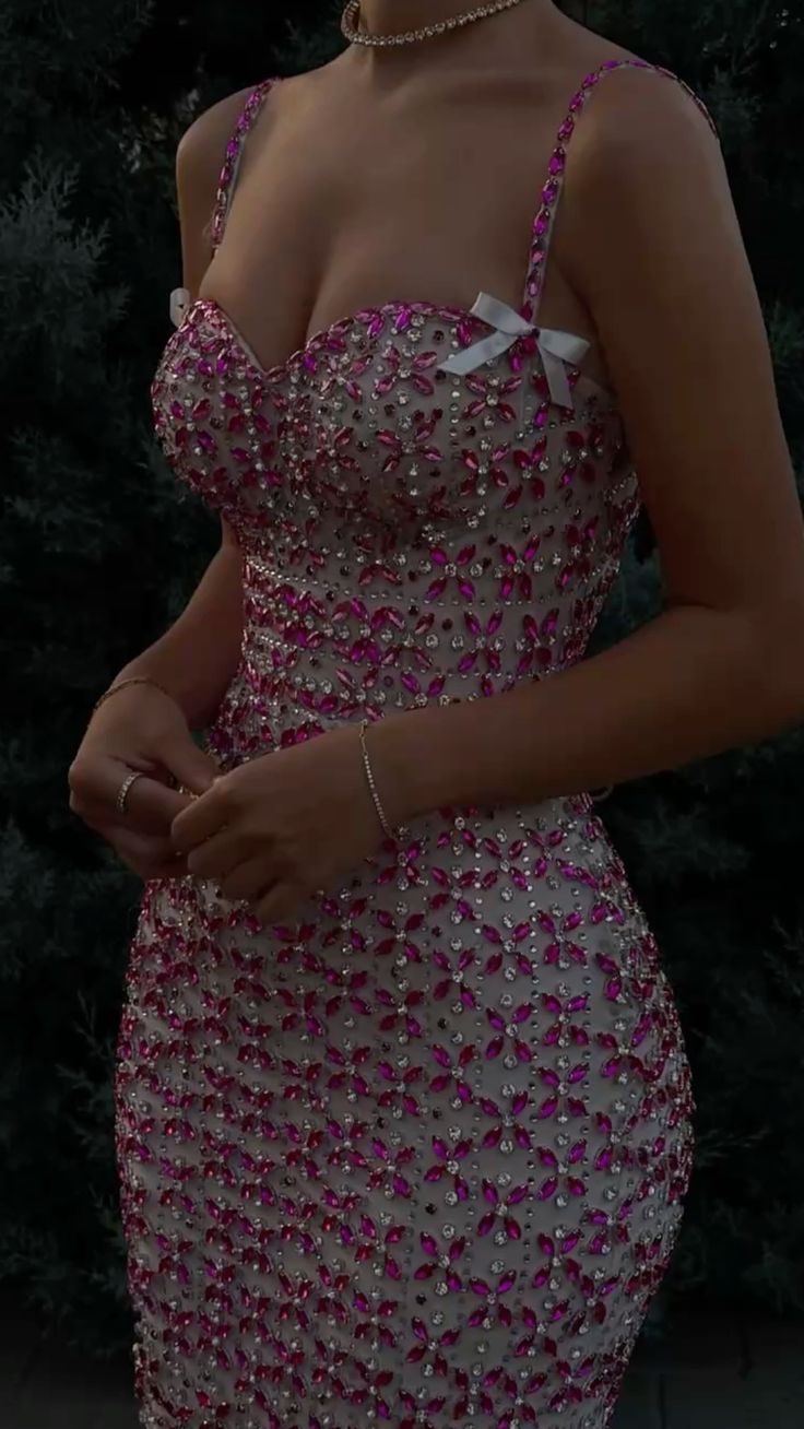 Hot Pink Sheath Spaghetti Straps Exquisite Rhinestone Tulle Long Prom Dress Evening Dress SH4626