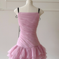 Cute Pink A Line Spaghetti Strap Layered Chiffon Homecoming Dress SH4506