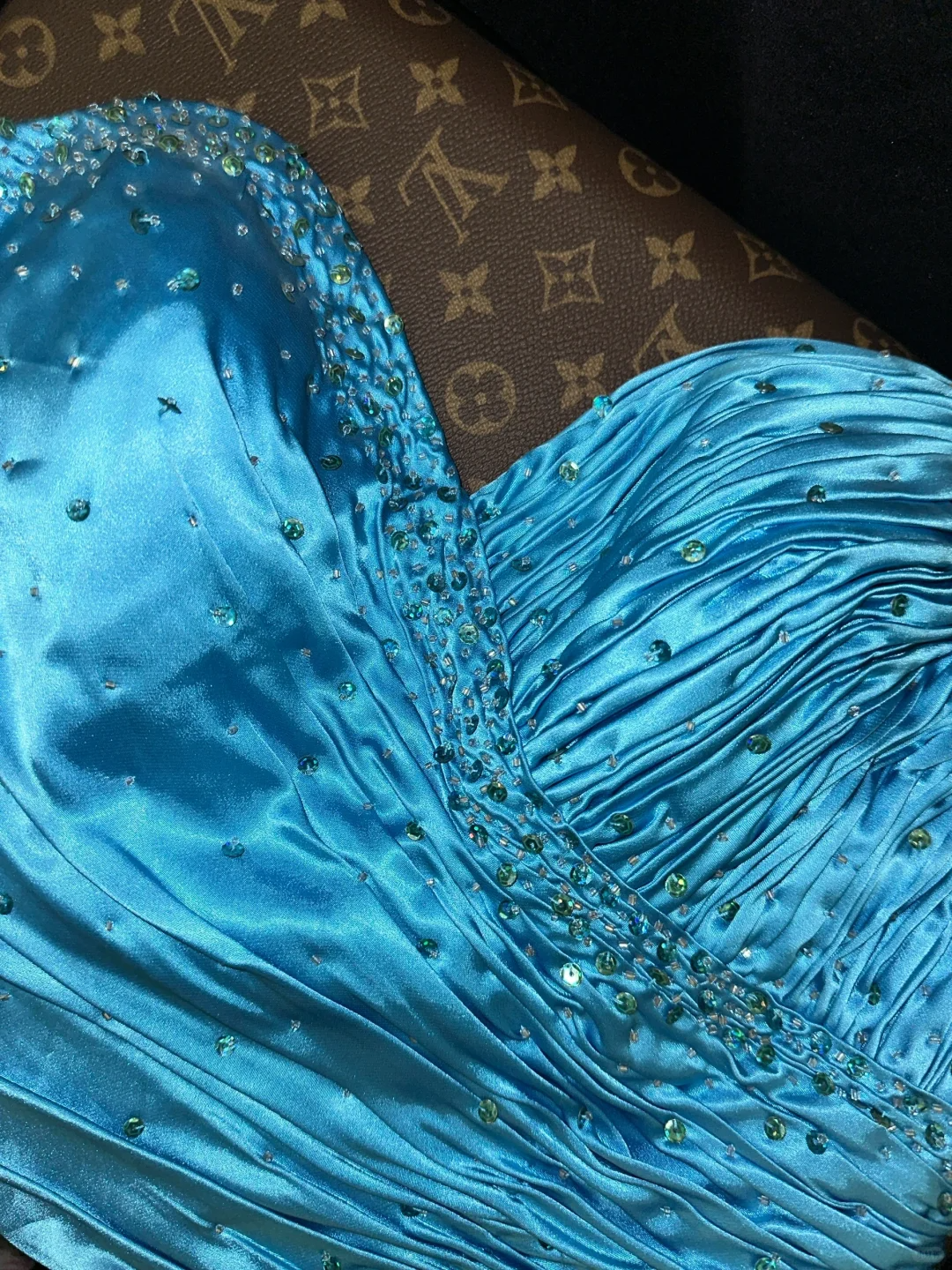 Stunning Mermaid Sweetheart Neck Beaded Sequin Blue Satin Long Prom Dress Evening Dress SH3157