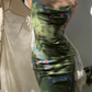 Green Simple Sheath Spaghetti Strap Print Floral Satin Prom Dress Evening Dress Formal Gown SH4046