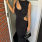 Sexy Sheath Round Neck Beaded Black Satin Prom Dress Evening Dress SH2103