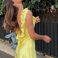 Cute Yellow A Line Ruffles Satin Open Back Short Homecoming Dress Outfits SH1771