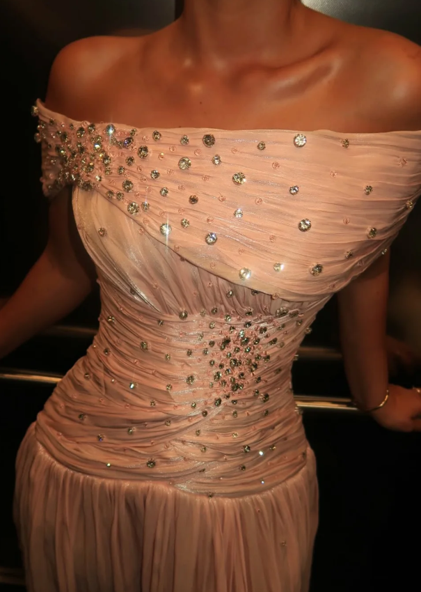 Shiny A Line Off the Shoulder Beaded Satin Long Prom Dress Evening Dress SH7302