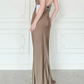 Simple Sheath Spaghetti Strap Brown Satin Long Prom Dress Evening Dress SH6764