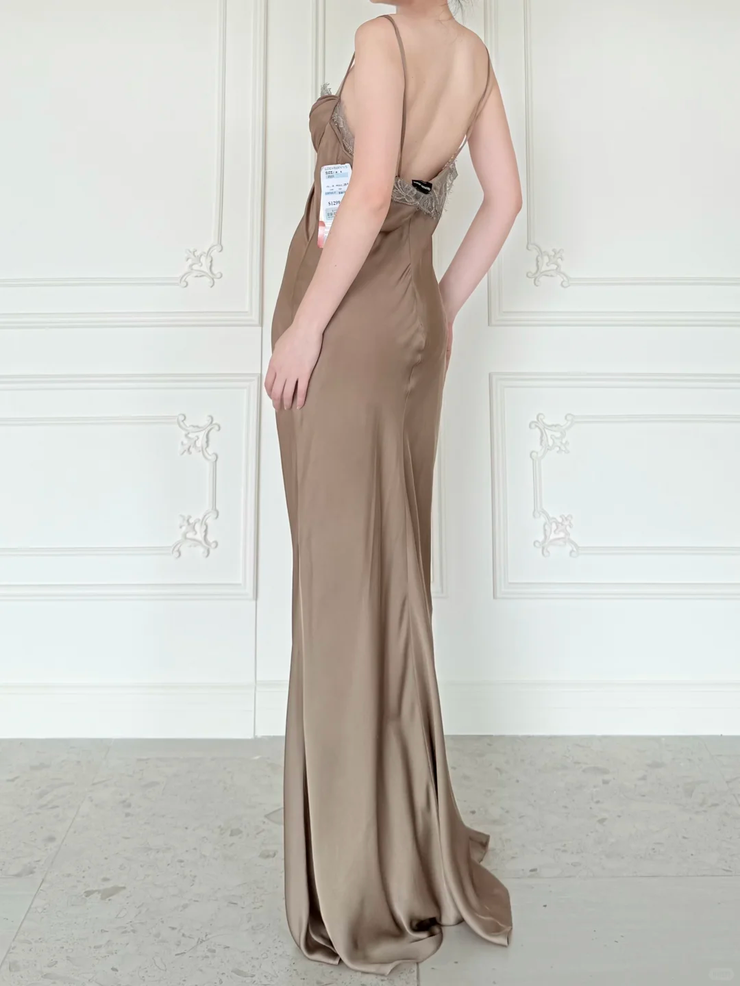 Simple Sheath Spaghetti Strap Brown Satin Long Prom Dress Evening Dress SH6764