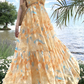 Flowy A Line Spaghetti Strap Floral Yellow Chiffon Prom Dress Vacation Dress SH4138