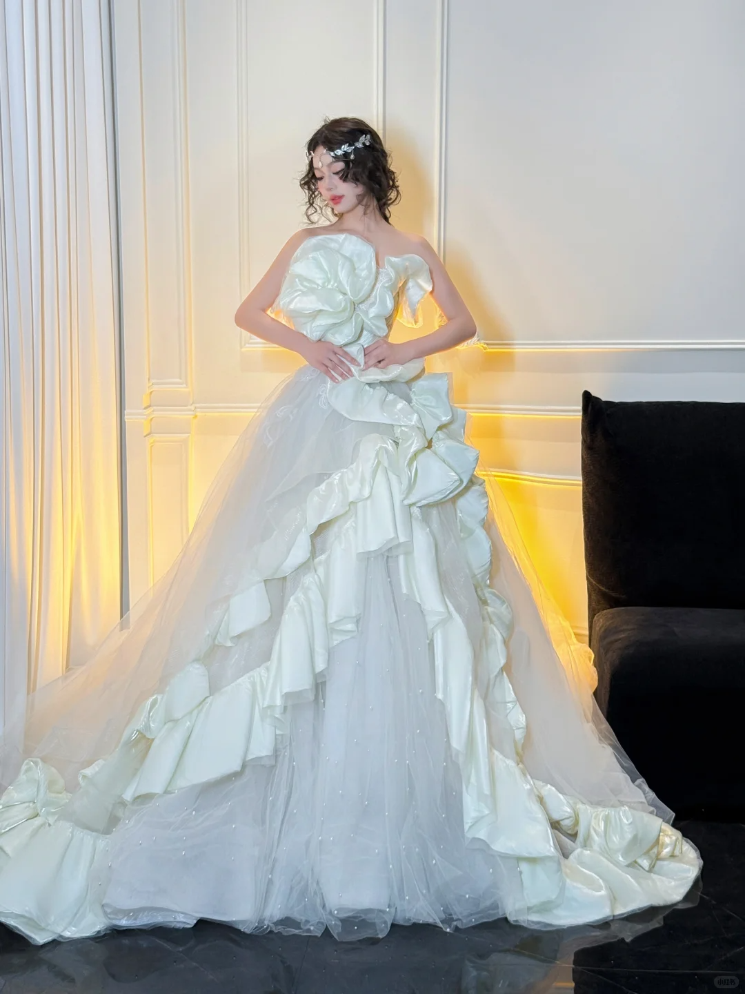 Stunning Ball Strapless White Ruffle Satin Tulle Long Prom Dress Party ...