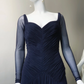 Navy Blue A Line Long Sleeve Tulle Prom Dress Evening Dress SH5131