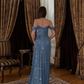 Elegant Blue Shiny A Line Off the Shoulder Sequin Long Evening Dress Prom Dress SH4828