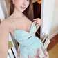 Summer Blue A Line Straps Print Floral Satin Cocktail Dress Homecoming Dress SH6165