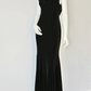 Vintage Classic Black Mermaid Straps Velvet Open Back Prom Dress Evening Dress SH5130