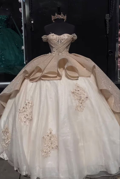 Shiny Quinceanera Dresses Applique Corset Ball Gown Prom Sweet 16 Dress  SH1076