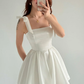 White A Line Bow Straps Satin Short Prom Dress Homecoming Dress SH6010