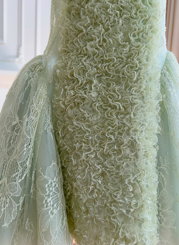 Green A Line Round Neck Lace Tulle Short Homecoming Dress SH4508
